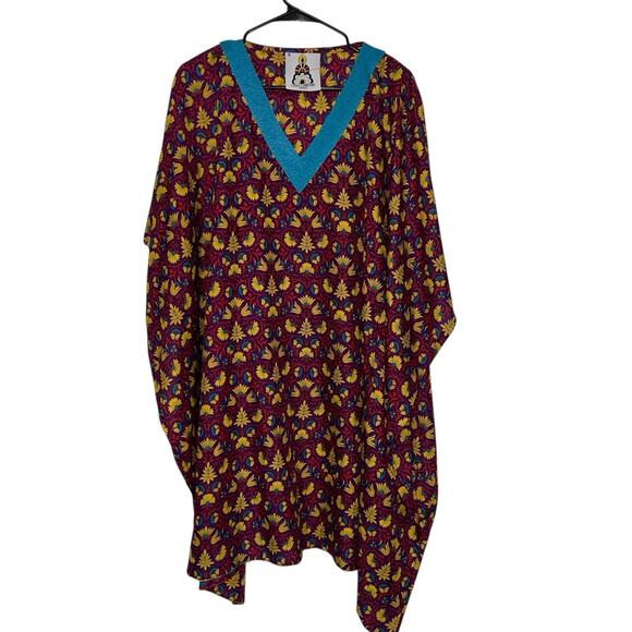 Carla Christoph Kaftan Dress One Size -Chest = 21” Purple Floral Cover Up Resort - Picture 1 of 7